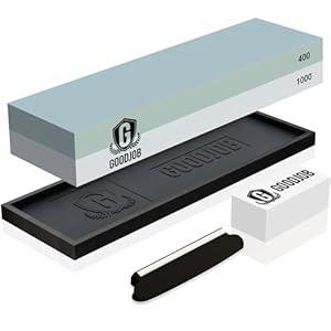 Knife Sharpening Stone Kit - Goodjob Premium Japanese Whetstone Knife Sharpener Stones Set - Dual Grit 400/ 1000 Water Stones with Non-Slip Silicone Base, Angle Guide, Flattening Stone