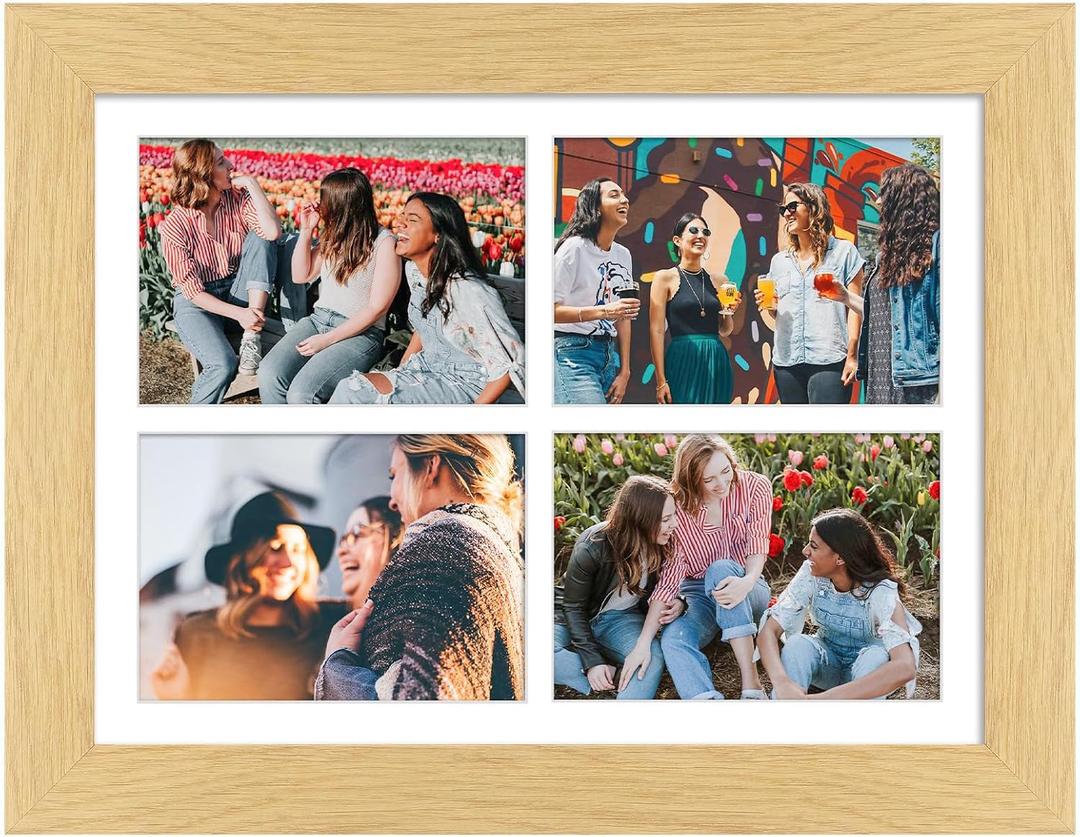 11x15 Picture Frame Display 4 opening 5x7 Picture Frame Collage,Multi Photo Frame with Mat,Plexiglass,Horizontal and Vertical Formats for Wall Decor,Natural Wood Grain