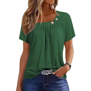 Womens Summer Tops Short Sleeve Asymmetrical Neck T Shirts with Buttons (XX-Large, 06-green)