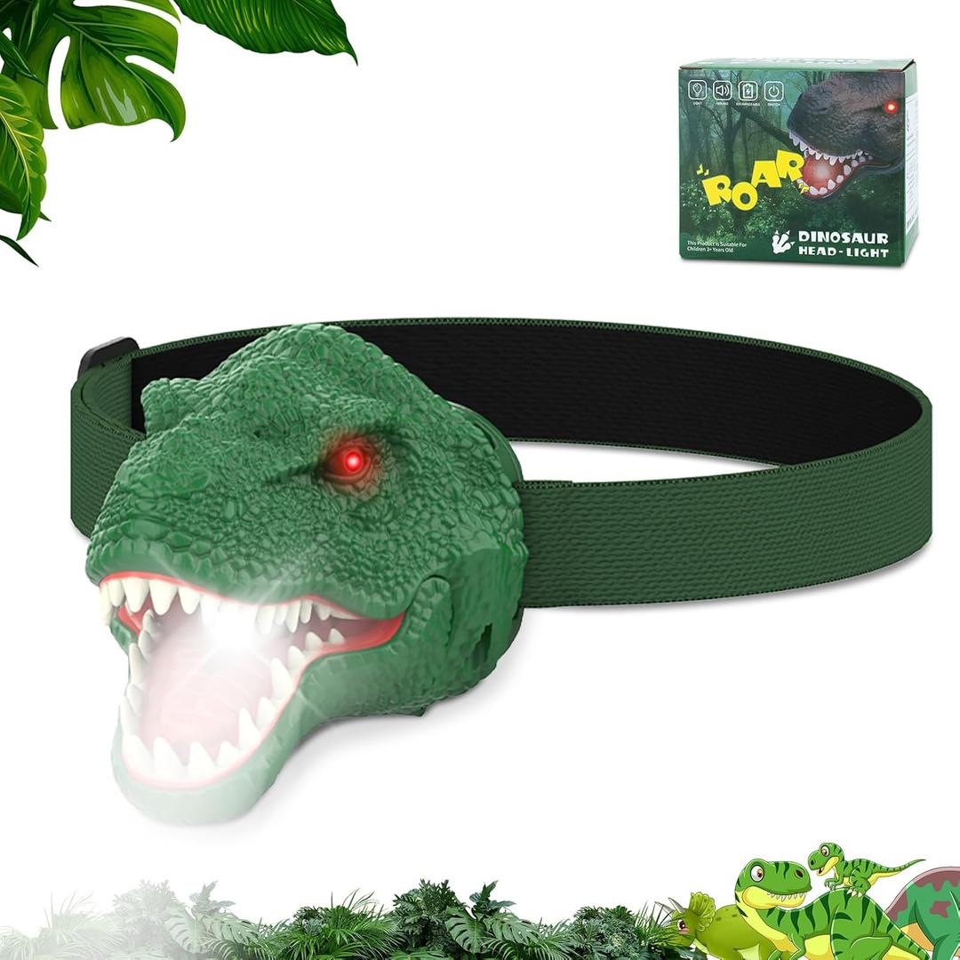 Dinosaur Headlamp for Kids Flashlight Led Headlights Roar & Silent Mode, T-Rex Dinosaur Toys for Kids 3-5 4-6 5-7 6-8, Camping Gear, Easter Gifts for Boys Girls Adults