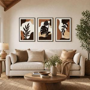 3D Large Solid Wood Wall Art Set of 3, Boho Flower Wall Decor, 16"×24" Each