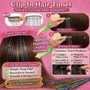 Hair Tinsel 12 Pcs Clip in Hair Tinsel Kit for Girls 22 Inch Glitter Fairy Tinsel Hair Extensions Colorful Heat Resistant Party Festival Accessories for Women Kids (Glare White)