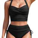 Blooming Jelly Womens High Waisted Bikini Sets Tummy Control Swimsuits Two Piece Swim Suits 2026 Modest Bathing Suits (Black, M)