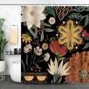 Boho Floral Shower Curtain Mid Century Morden Abstract Bohemian Flower Leaves Black Shower Curtains for Bathroom Waterproof Polyester Fabric Bath Curtain 72 x 72 Inch with 12 Hooks