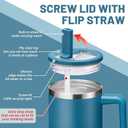 Travel Cups with Lid and Flip Straw - 40 oz Tumbler with Handle, Cold-34H & Hot-10H Insulated Coffee Mug, Metal Hydro Thermal Jug, Spill Proof Water Bottle Fits in Car Cup Holder