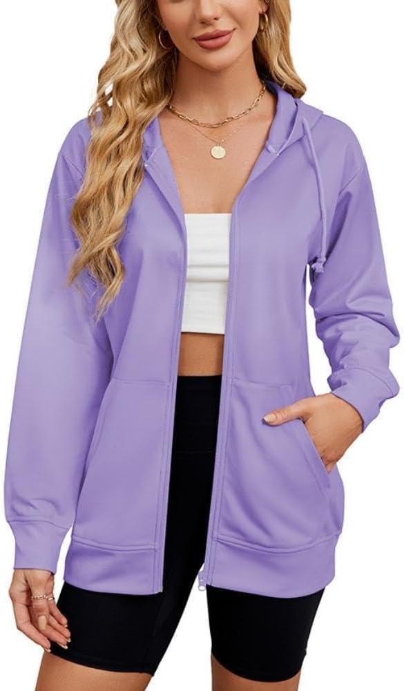 Women's Zip Up Hoodies Long Sleeve Sweatshirts Fall Outfits Casual Oversized Full Zip Hooded Jacket 2025 Fashion (X-Large, Purple)