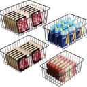 iSPECLE Freezer Organizer Bins - 4 Pack Upright Freezer Baskets for 17/21 Cu.Ft Stand up Freezer, Wire Storage for Reach-in Freezer, Slide-Out Access, Prevents Items Falling, 2 Large 2 Medium, Black