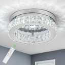 HOPGGIE 12 Inch Crystal Chandeliers LED Ceiling Light Flush Mount Ceiling Light Fixtures Modern Chandelier Light for Kitchen Closet Hallway Bedroom Foyer Laundry Room (Dimmable)