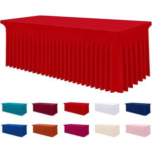 Smiry Spandex Tablecloth, Elastic Fitted Stretch Tablecloth for 8FT Rectangle Tables, Waterproof Washable Table Cover Skirt for Outdoor, Wedding, Banquet & Parties (Red, 96Lx30Wx30H Inch)