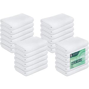 Pack of 24 White Bath Towels - Economy Cheap 22x44 Inches - Lightweight Quick Drying Towels Sets for Commercial Uses, Gym, Salon, Spa & Hair