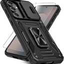 Caka for Samsung Galaxy S25 FE Case [HD Screen Protector] [Full Camera Lens Cover] [360Rotated Kickstand Ring] [Heavy Duty Protection] Hard Rugged Protective Phone Cover for S25 FE - Black