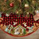AVOIN colorlife Buffalo Plaid Christmas Tree Skirt 48 Inch, Winter Holiday Tree Decoration (Red and Black)