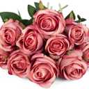 10pcs Artificial Rose Flowers Long Stem Fake Silk Roses for DIY Wedding Bouquet Table Centerpiece Home Decor (Rose Red)