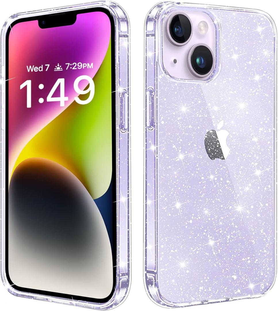 JJGoo Compatible with iPhone 14 Case, Bling Sparkle Soft TPU Anti-Scratch Shockproof Protective Phone Bumper, Women Girls Cute Slim Sparkly Phone Case for iPhone 14, Clear Glitter