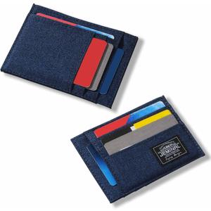 JEMINAL Slim Minimalist Front Pocket Men's Women's Canvas Wallet, Durable Nylon, 8-9 Card Positions, Cash Slot (Navy Blue)
