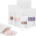 100pcs Kraft Bags with Window 3.5x5.5 Inches White Reusable Sealable Zip Lock Food Storage Stand up Paper Pouches for Home or Business