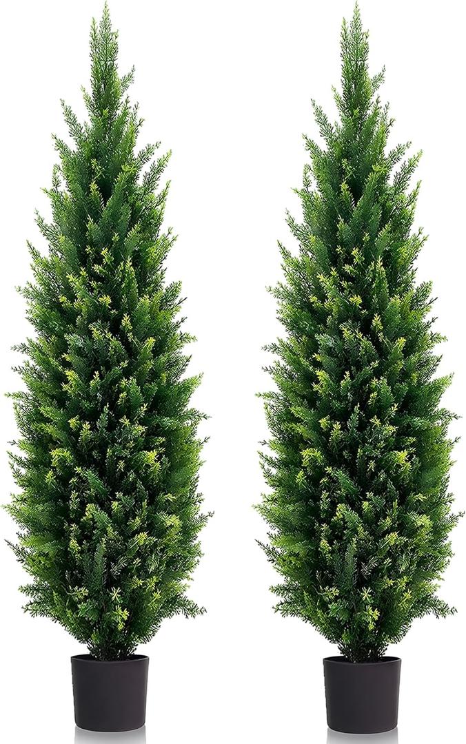 6ft Artificial Topiary Trees Beautiful Realistic Faux Cedar Pines UV Protection for Indoor Outdoor Front Porch Decorate (Christmas Tree*2)