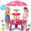 VROGTIK Water Table for Toddlers with Water Pump and Fishing Game Set 3-Tier Kids Sand Water Table with Umbrella Sensory Outdoor Toys for Kids Ages 3-8 Outside Toys Backyard Toddler Girl Toys