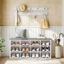 HOOBRO Shoe Storage Bench with Cushion, 39.4" L Entryway Bench with 12 Cubbies, Entryway Hall Tree with Storage, Cubby Shoe Rack Bench with Coat Rack for Hallway, Holds up to 330 lb, White WT112HX01, Large
