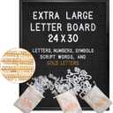 Black Felt Letter Board in Black Frame 24x30 Inch w/Gold Letters, Back to School Big Felt Board, Large Menu Board