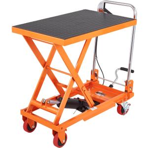 VEVOR Hydraulic Lift Table Cart, 330lbs Capacity 28.5" Lifting Height, Manual Single Scissor Lift Table with 4 Wheels and Non-Slip Pad, Hydraulic Scissor Cart for Material Handling and Transportation (Orange)