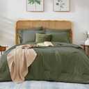 WRENSONGE Queen Comforter Set- 7 Pieces Soft Olive Green Bed in a Bag with Fitted Sheet, Flat Sheet, 2 Pillow Shams, and 2 Pillowcases- Warm Bedding Sets Queen for All Season