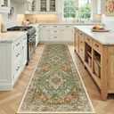 RELEANY Area Rugs Runner 3'x9' Washable Non-Slip, Floral Vintage Distress Medallion Carpet for Kitchen Hallway Bedroom Beside Laundry Room Bathroom, Terracotta Burnt Orange Green