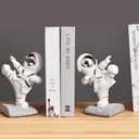 White Book Ends for Kids, Upgraded Astronaut Bookends Resin Spaceman Book Holders for Shelves Sturdy Book Stopper Book Ends to Hold Books Unique Outer Space Book Shelf Ends(F2-Silver Color)