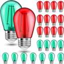 25 Pack Red and Green S14 LED Light Bulbs 2 Watt E26 Base Christmas Red and Green Colored Bulbs Shatterproof Replacement Waterproof String Lights for Indoor Outdoor Village, Porch, Bistro Decor