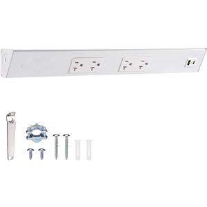 24inch Hardwired Power Strip with 4 Tamper Resistant Outlets and 2 Type A USB, White