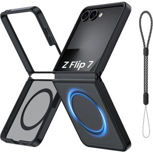 Magnetic for Galaxy Z Flip 7 Case, Compatible with MagSafe, [No Screen Protector] [Military-Grade Protection] Slim Translucent Matte Shockproof Phone Case for Samsung Flip 7 (Black)
