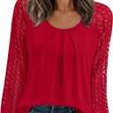 PRETTYGARDEN Womens Long Sleeve Shirts Lace Tops 2026 Spring Fashion Outfits Dressy Casual Blouses Work Clothes (Large, Red)