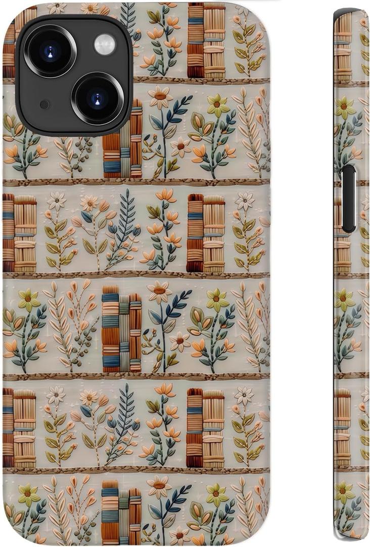 for iPhone 14 Plus Case Cute - Wireless Charging Compatible - Dual-Layer Hard Shell + Silicone Cover - Aesthetic Protective Phone Case for Women - Vintage Floral Bookish