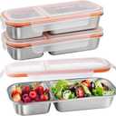 3 Pack Stainless Steel Snack Containers with Lids, Leakproof Lunch Box Containers, Reusable 2 Compartment Snackle Box, Grab and Go lunchable container for Travel