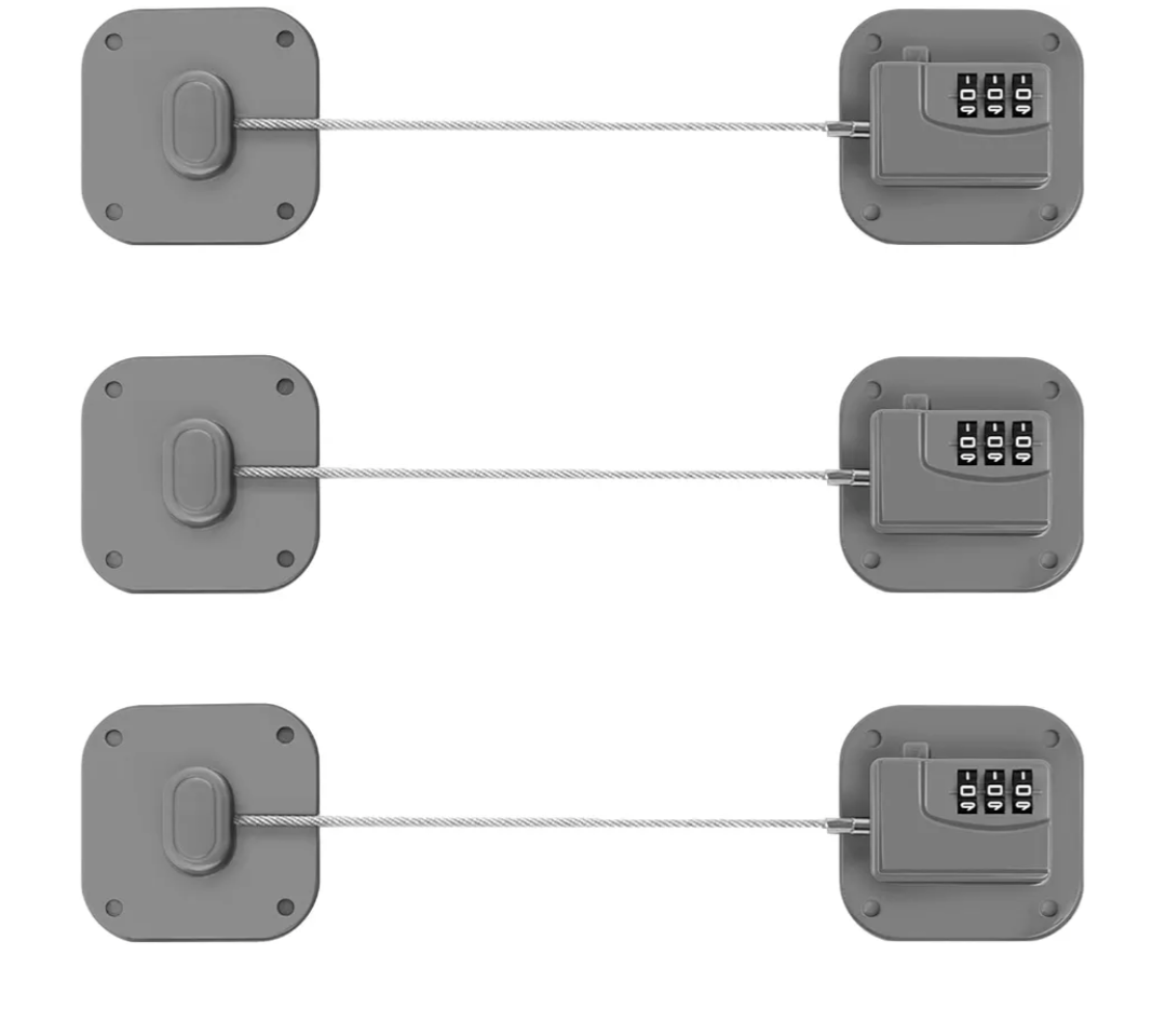 Refrigerator Lock, Heavy Duty Fridge Lock, Combination Lock for Refrigerator Cabinets, Drawers, Safety, Easy Install No Keys Needed (Grey-3Pack)