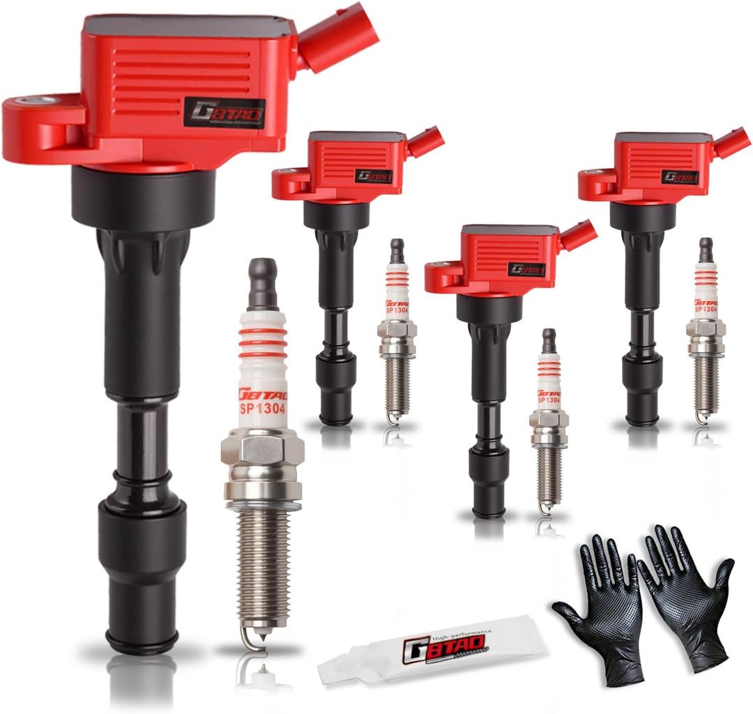 GBTAD 4PCS Upgraded Ignition Coil Pack and Iridium Spark Plug Compatible with 2016-2021 Hyundai Elantra Kona Sonata Hybrid V-eloster Kia Forte Optima Hybrid Soul 2.0L L4 Replaces UF816 93175