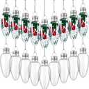 60 Pcs Christmas Clear Plastic Bulb Shape Fillable DIY Light Bulb Ornaments Empty with 2 Pcs Silver Rope for Candy DIY Craft Tree Decor