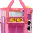 Large Mesh Beach Bag - Lightweight & Foldable Family Beach Bag with 9 Pockets for Toys, Towels & Vacation Essentials
