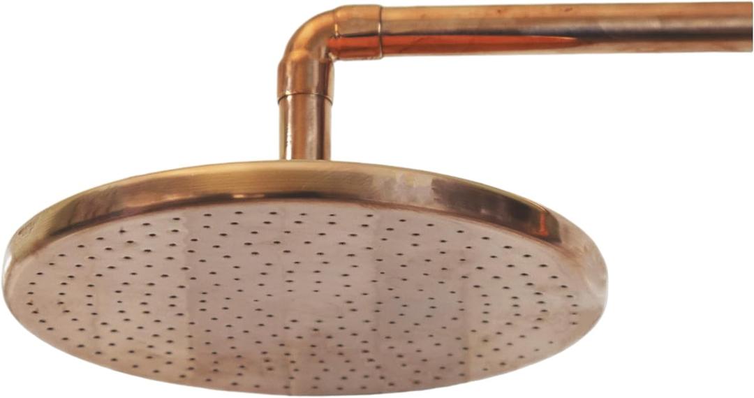 8-Inch Unlacquered Copper Rainfall Shower Head  Vintage Outdoor Shower Fixture with Natural Patina for Antique Look  Handcrafted, Eco-Friendly with Easy 1/2" Installation
