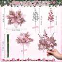 60 Pcs Christmas Glitter Poinsettia Flowers Set 20 Christmas Artificial Poinsettia 40 Berries Stems Berry Picks, Xmas Tree Flowers Decorations Ornaments(Pink,Silver)