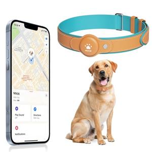 GPS Tracker for Dogs, 2 in 1 Pet Tracking Smart Collar (Only iOS), No Monthly Fee GPS Tracker Dog Collar, Real-time Location Comfortable PU Tracker Tag for Small, Medium Large Dogs(Locator Included) Brown