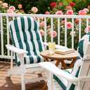 Enipate Weather Resistant Adirondack Chair Cushions Set of 2 High Back Indoor Outdoor Patio Tufted Lounge Cushion Seat Pads, 44 x 19.6 x 4 inches, Green White Stripe 2-pack