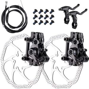 Bike Disc Brake Kit, Bike Front and Back Disc Brake Kit-Calipers,2 Pcs Stainless Steel 160 mm Rotors & Cable & Brake Lever & A Pair of Bicycle Brake levers & Fixing Screws