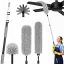 IDEATECH Cobweb Duster Kit with Extension Pole, 110-Inch Reach High Ceiling Fan Duster, Spider Web Brush with Telescoping Pole, Bendable Microfiber Duster for Wall Edges, Corners & Hard-to-Reach Areas