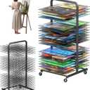 Art Drying Rack with 40 Removable Shelves, Mobile Metal Paint Drying Stand with Lockable Wheels, Functional Canvas Rack Art Storage for Artwork in Classrooms, Art Studios and Schools, Black