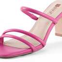 IDIFU IN3 Strappy Heels High Chunky Block Square Open Toe Slip On Slide Heels Mules Wedding Bridal Bride Prom Party Dress Shoes for Women Dressy Comfortable Cute Fashion Trendy Heeled Sandals (5, Hot Pink Pu)