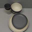 Rubtlamp Wheat Straw Dinnerware Sets, 16PCS Plastic Dinnerware Set for 4, Wheat Straw Plates and Bowls Sets, Unbreakable Dinnerware Plastic Microwave Safe Dishes Set for Kitchen&Camping (Beige, Gray,Light gray, Black)