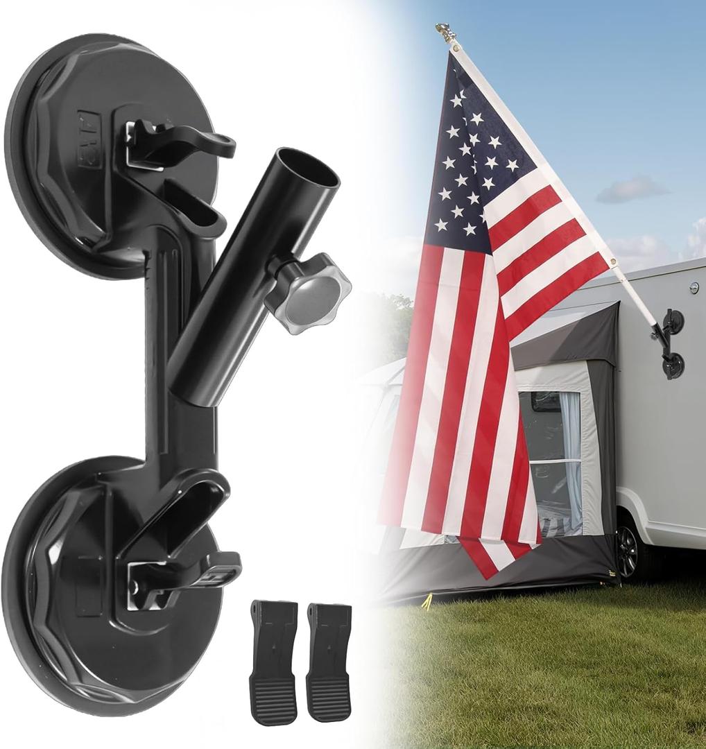 Quick Flag Mount for RVs, New Upgrade Suction Cup Flagpole Holder, Strong Suction Heavy Duty Metal RV Flag Pole Mount Compatible with Camper, Truck, Boats, Yachts