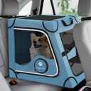 Snagle Paw Portable Dog Crate for Car Travel, Metal Frame Pet Crate, Pet Carrier for Car Back Seat Secures with Headrest Strap and Seatbelt, M (Blue)