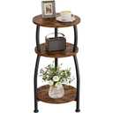 Yuede Small Round Side Table, 3-Tier End Table with Storage Shelf, Slim Coffee Table for Small Spaces, Industrial Sofa Table Used for Narrow Gaps in Living Room & Bedroom, Rustic Brown